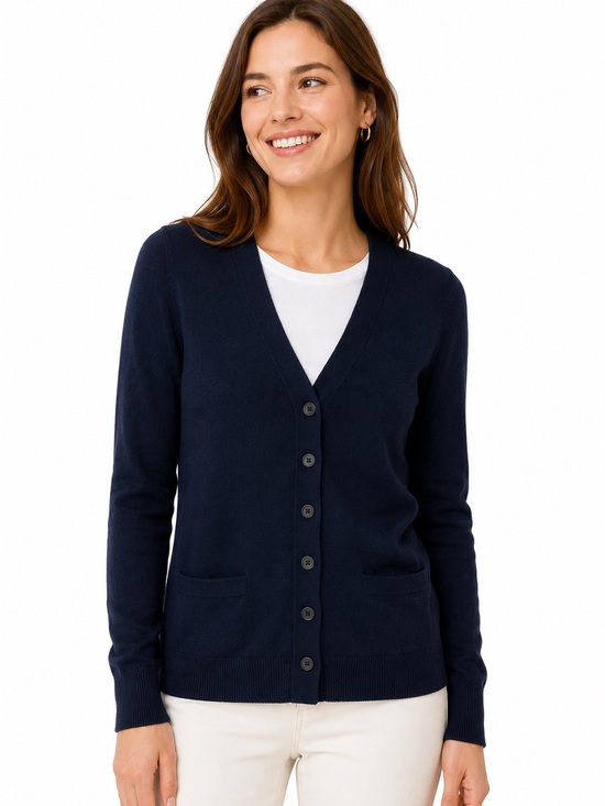 Lands' End Sweaters - Lands’End navy blue cashmere blend button up long sleeve cardigan sweater size S